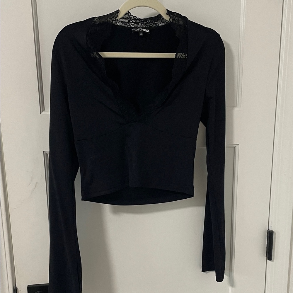 Fashion Nova Black Lace Detail Blouse